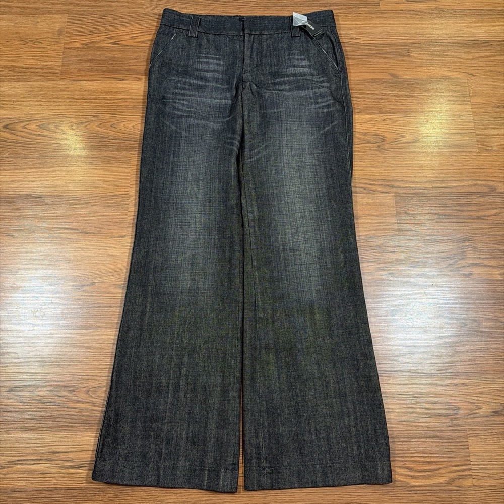 New Express Editor Pants Black Denim Faded Womens Size 8 Trouser Baggy